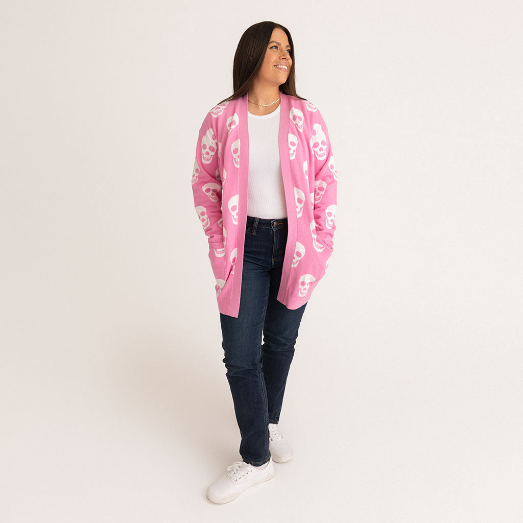 Skeleton Pink Long Sleeve Posh Skelly Women's Jacquard Cardigan