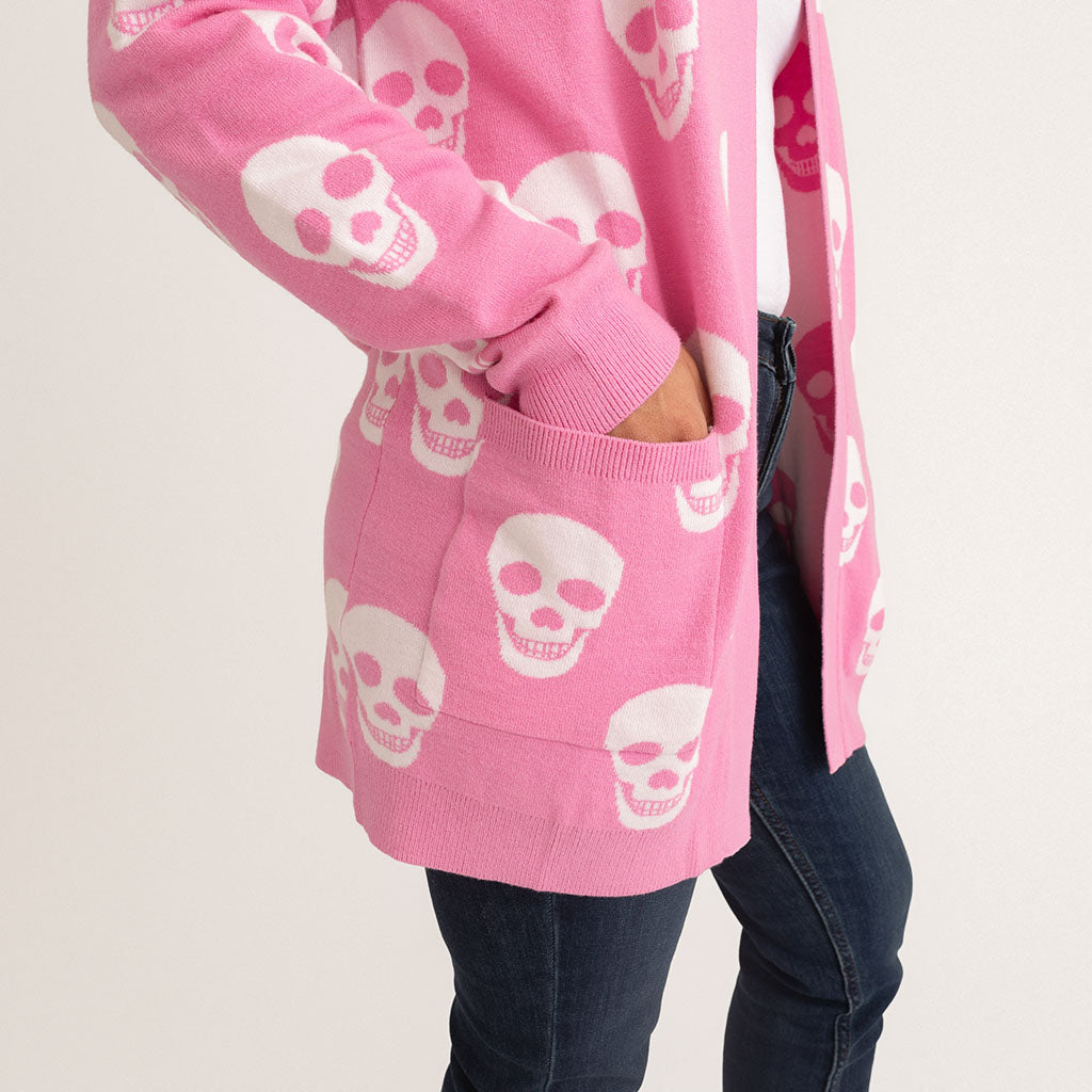 Skeleton Pink Long Sleeve Posh Skelly Women's Jacquard Cardigan
