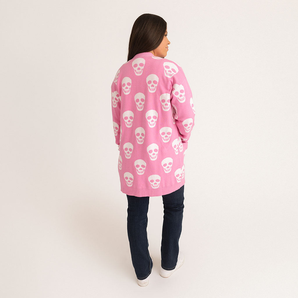 Skeleton Pink Long Sleeve Posh Skelly Women's Jacquard Cardigan