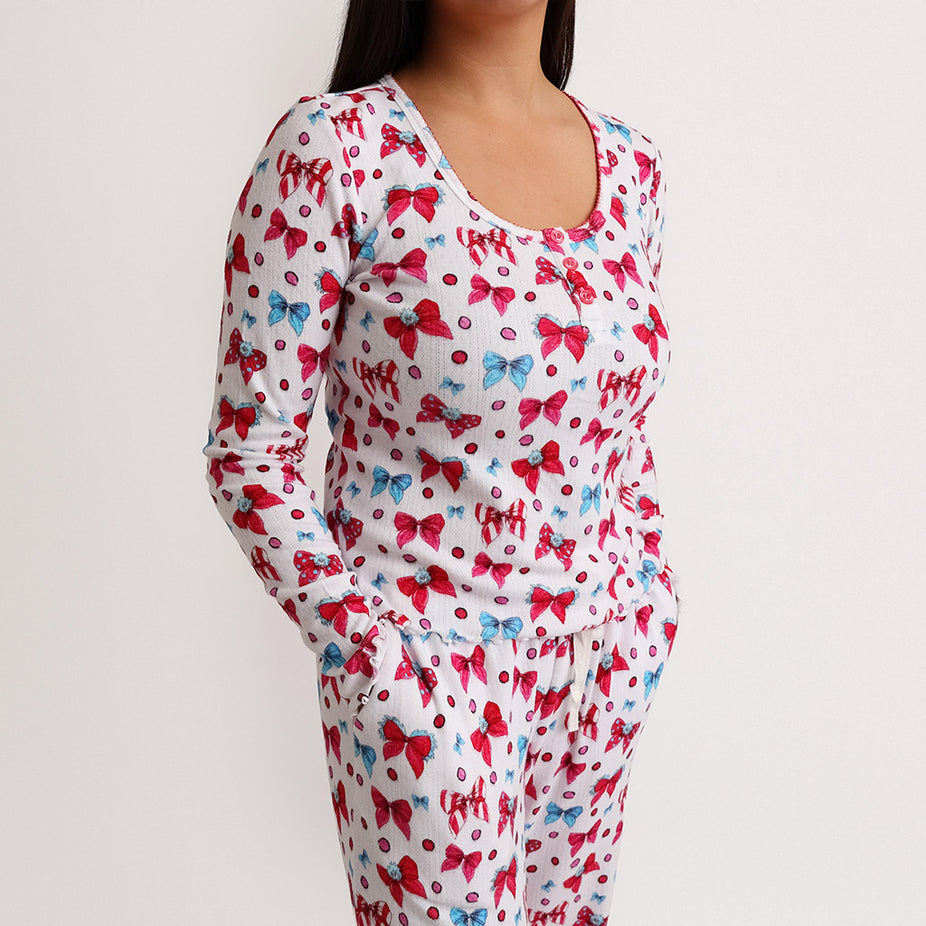 Dr. Seuss Bows & Things Women's Brushed Pointelle Pajama Set