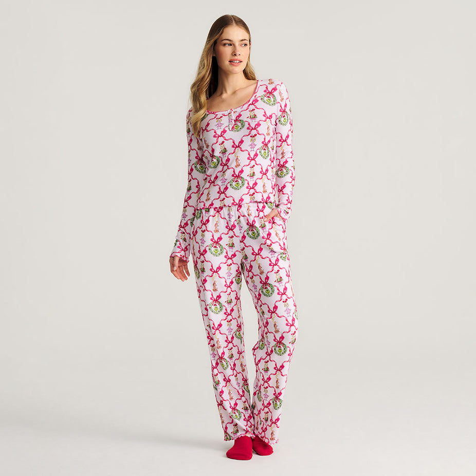 Dr. Seuss Cindy Lou Bows Women's Brushed Pointelle Pajama Set