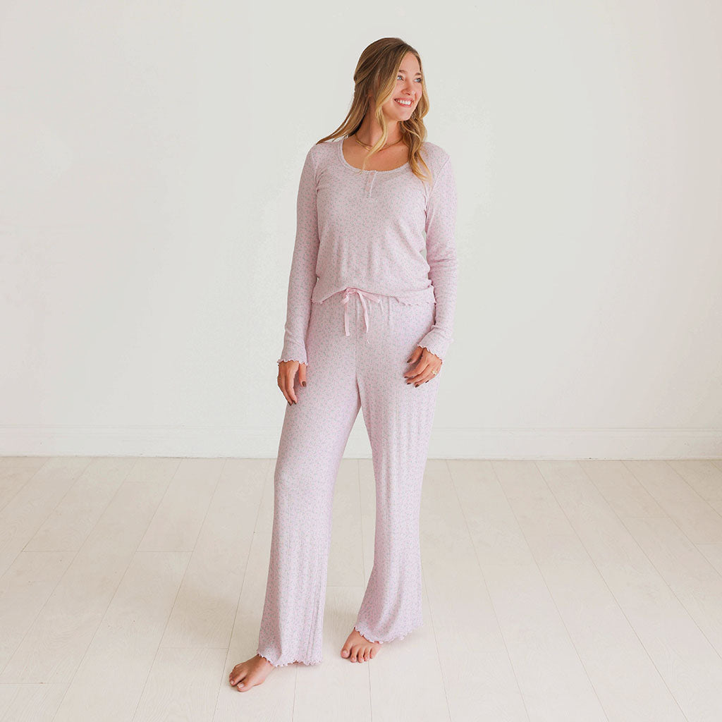 Andina Rose Women's Pointelle Henley Pajama Set