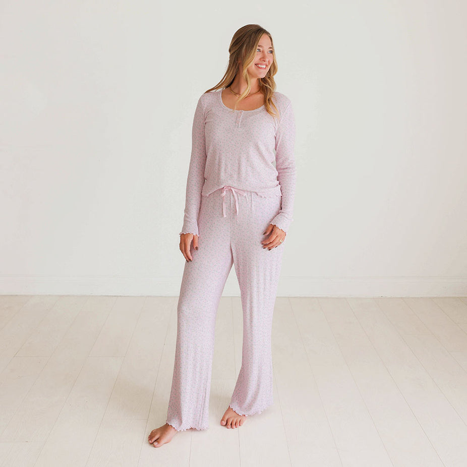 Andina Rose Women's Pointelle Henley Pajama Set