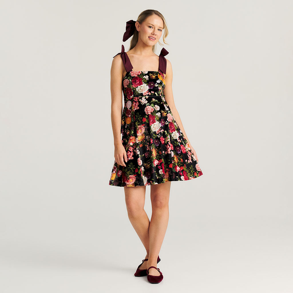 Posh Botanica Women's Velour Bow Strap Dress