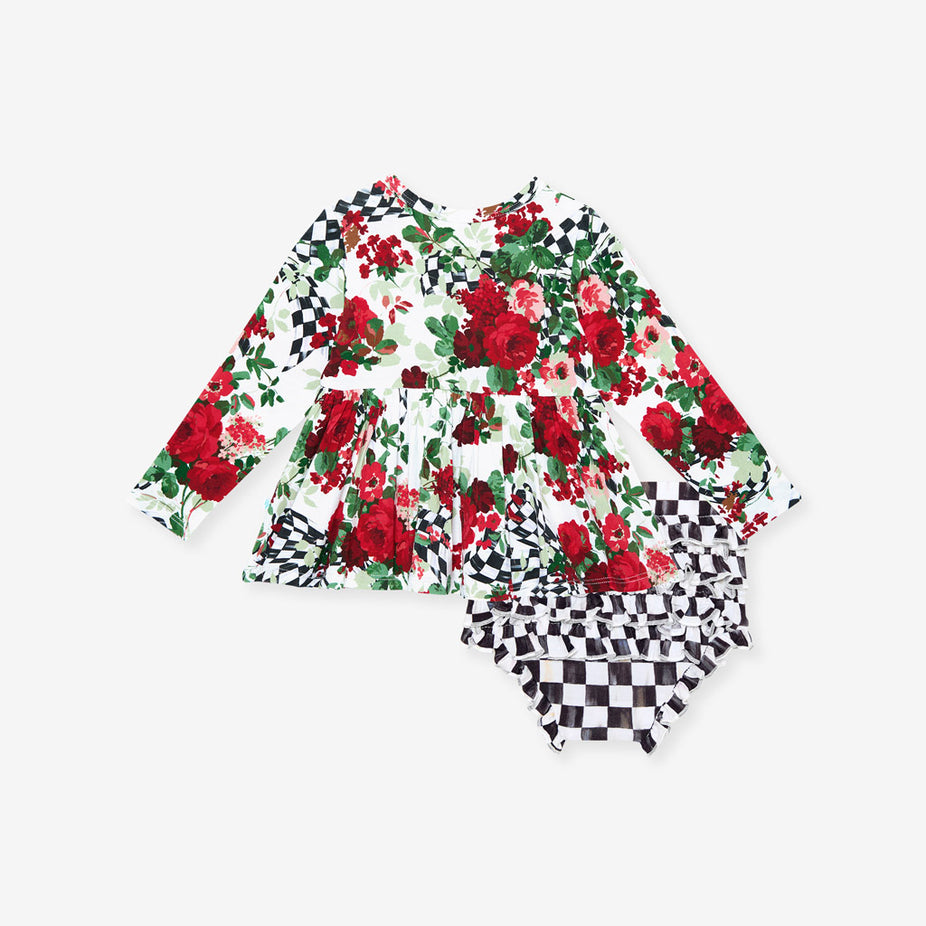 MacKenzie-Childs Wild Rose Check Peplum Ruffled Bummie Set