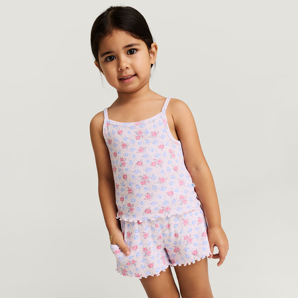 Floral Pink Sleeveless Laney Pointelle Lettuce Edge Cami Short Set