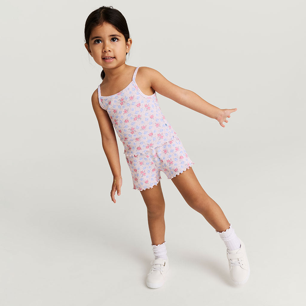 Floral Pink Sleeveless Laney Pointelle Lettuce Edge Cami Short Set