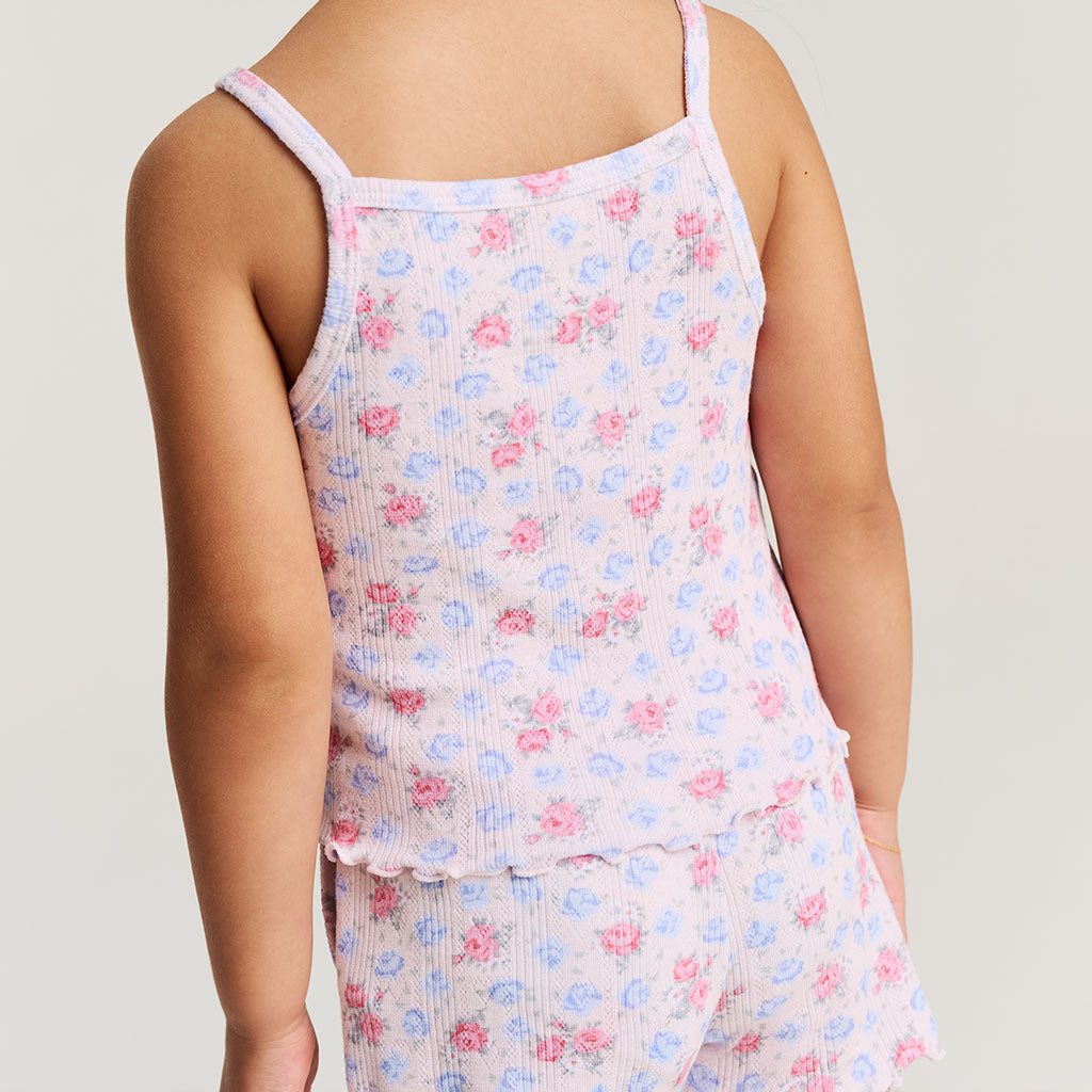 Floral Pink Sleeveless Laney Pointelle Lettuce Edge Cami Short Set