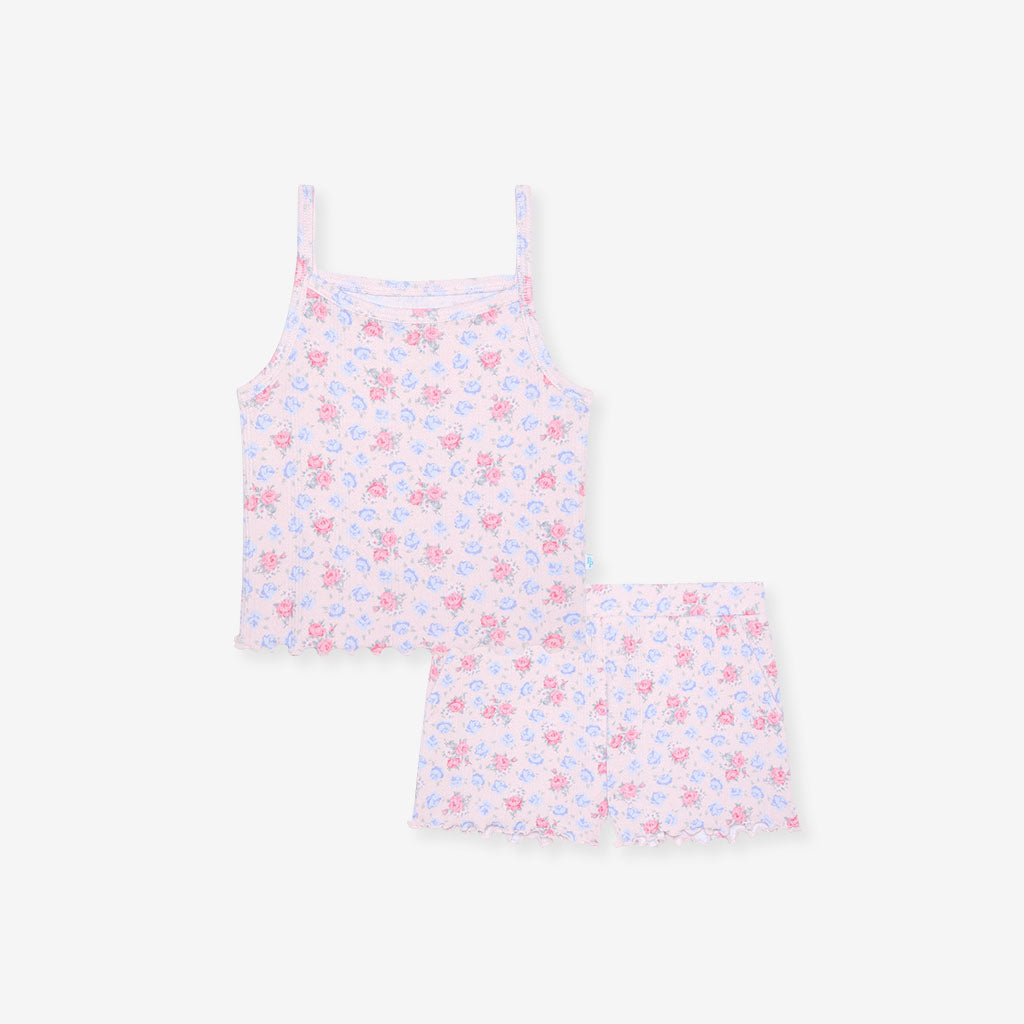 Floral Pink Sleeveless Laney Pointelle Lettuce Edge Cami Short Set
