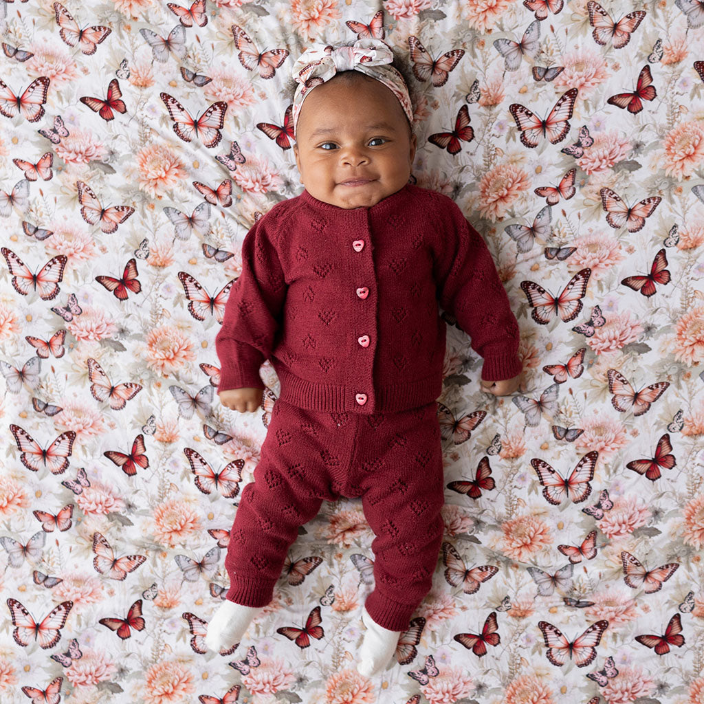 Burgundy Pointelle Sweater Cardigan Legging Set