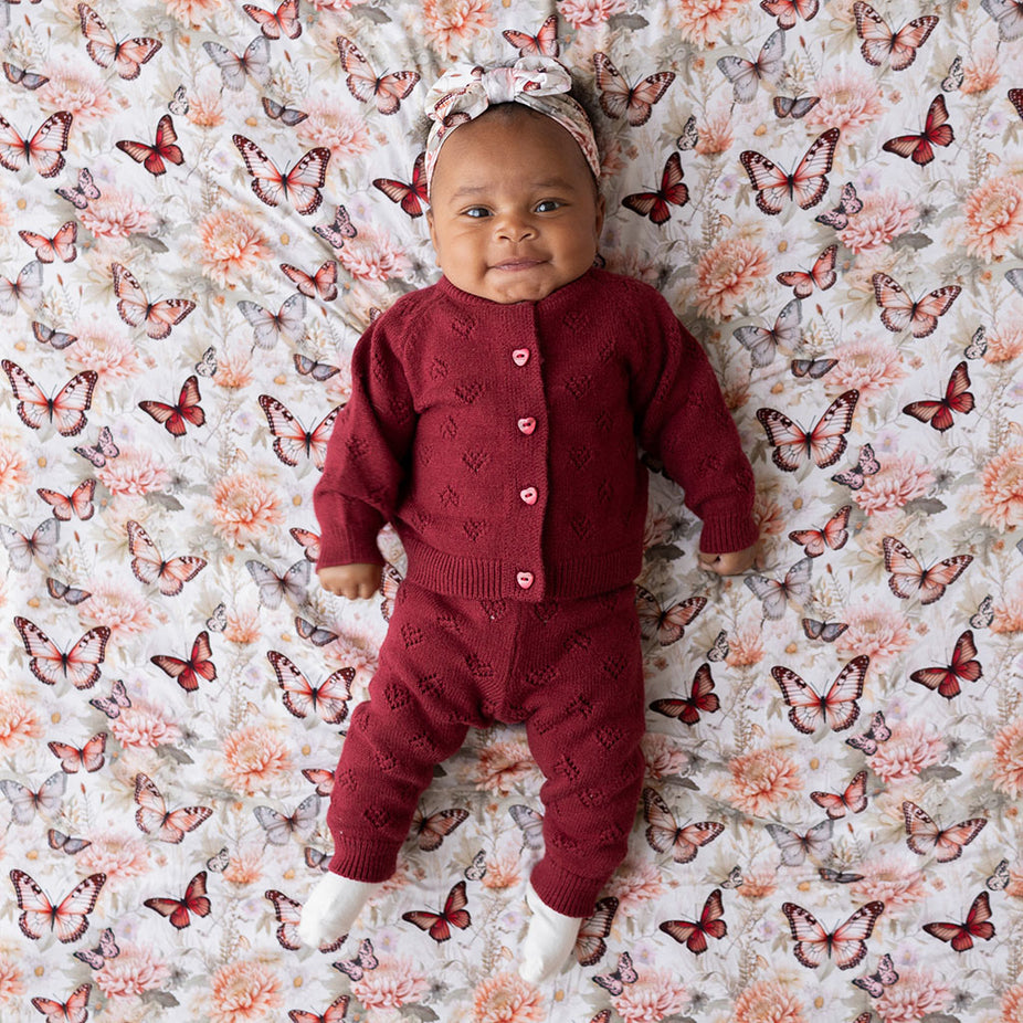Burgundy Pointelle Sweater Cardigan Legging Set