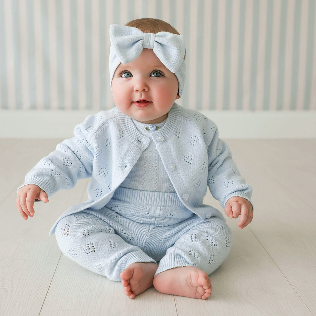 Soft Cloud Blue Pointelle Sweater Cardigan Legging Set