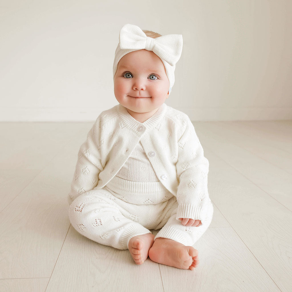 Coconut Pointelle Sweater Cardigan Legging Set