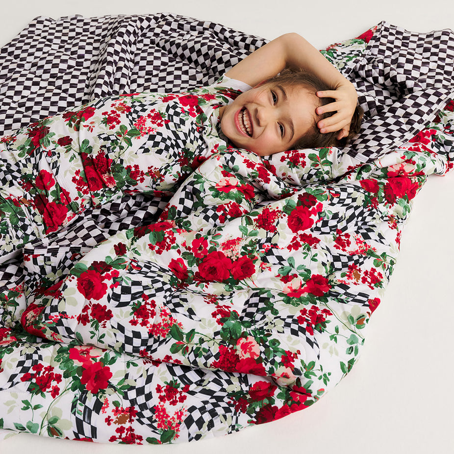 MacKenzie-Childs Wild Rose Check & Courtly Check Reversible Quilted Patoo® Blanket