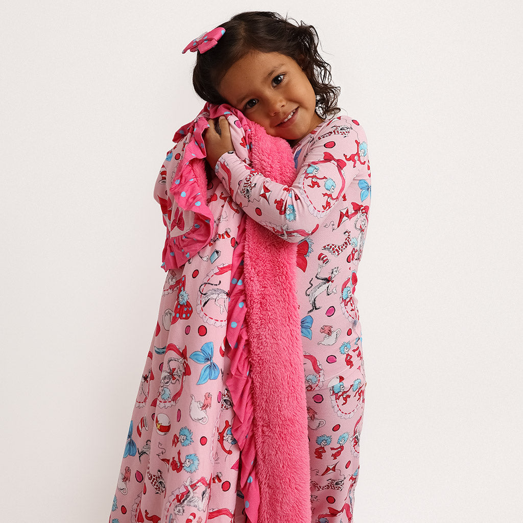 Dr. Seuss Cat in the Hat Bows Ruffled Luxe Plush Patoo® Blanket