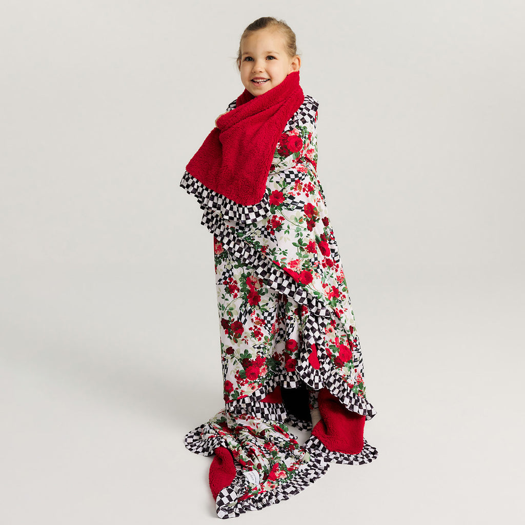 MacKenzie-Childs Wild Rose Check Ruffled Luxe Plush Patoo® Blanket