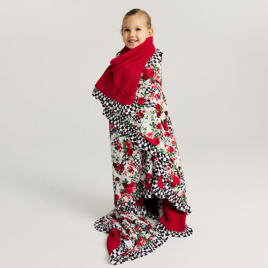 MacKenzie-Childs Wild Rose Check Ruffled Luxe Plush Patoo® Blanket