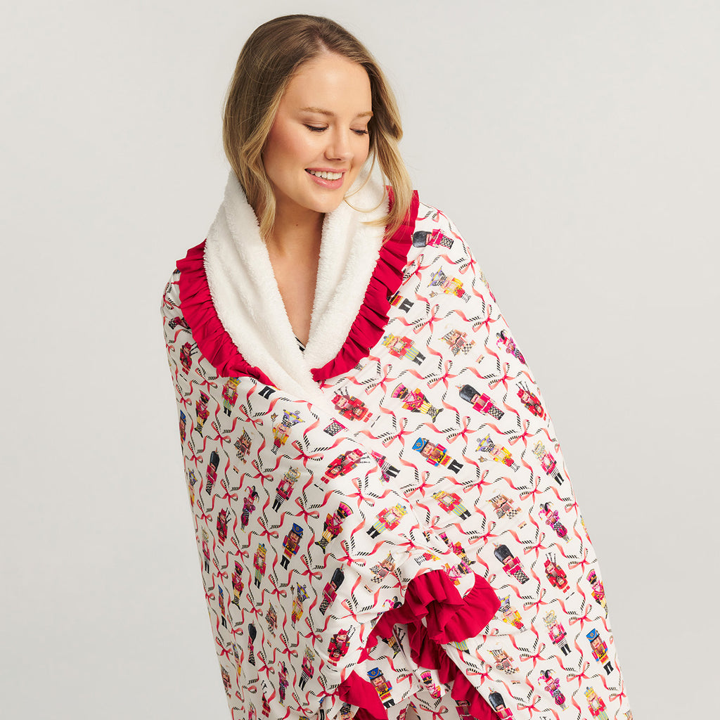MacKenzie-Childs Nutcrackers Ruffled Luxe Plush Patoo® Blanket