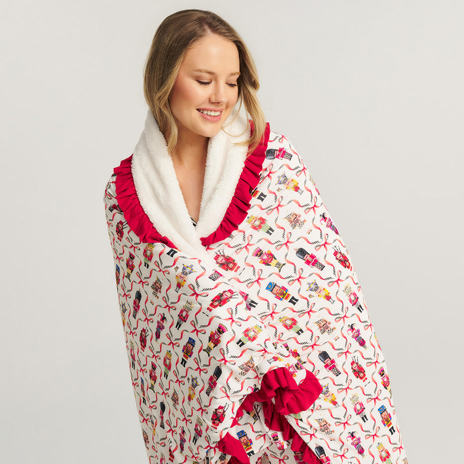 MacKenzie-Childs Nutcrackers Ruffled Luxe Plush Patoo® Blanket