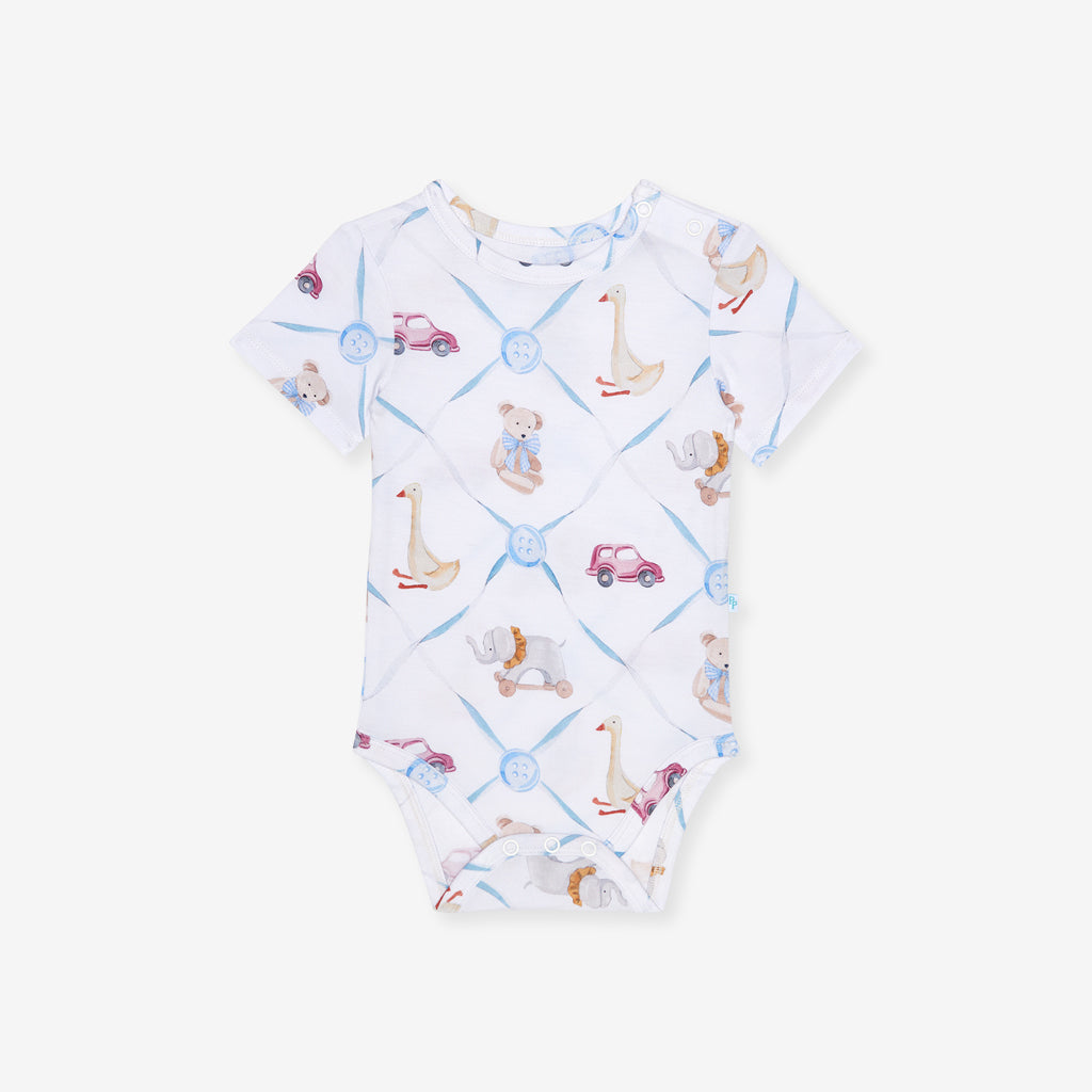 Toys White Short Sleeve Oxford Classic Bodysuit | Posh Peanut®