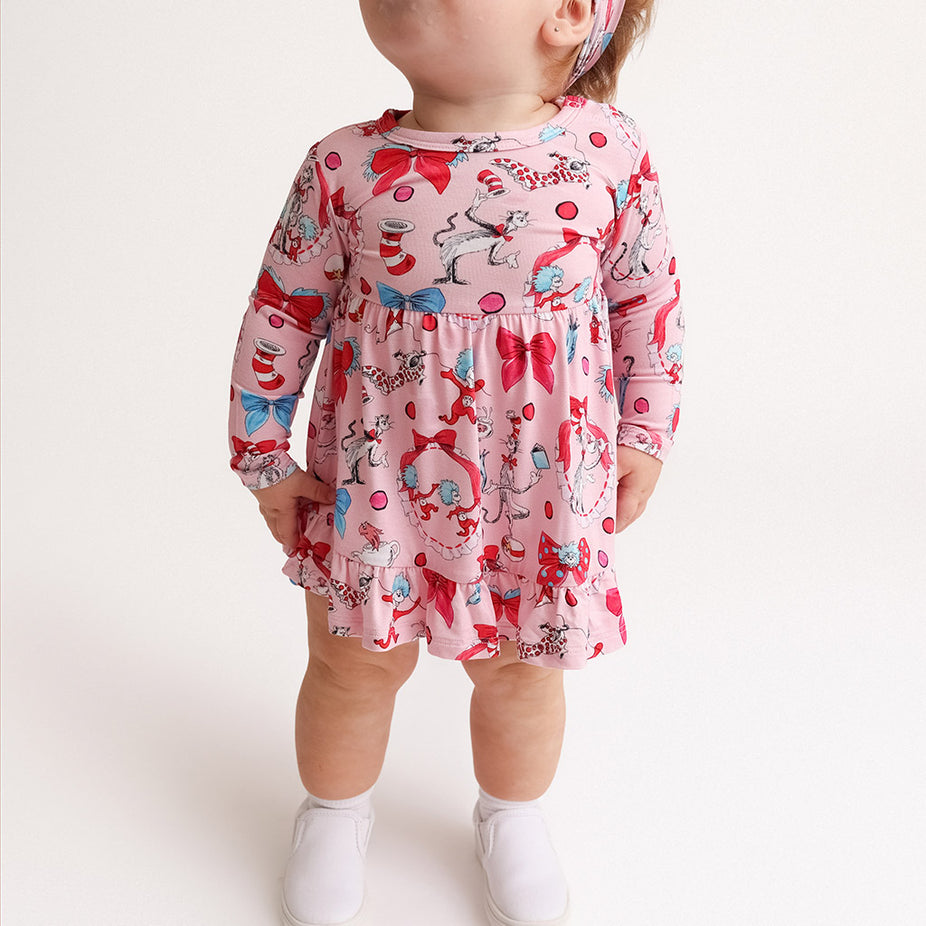 Dr. Seuss Cat in the Hat Bows Ruffled Bodysuit Dress