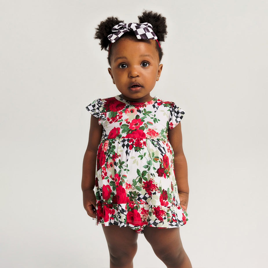 MacKenzie-Childs Wild Rose Check Ruffled Twirl Bodysuit Dress