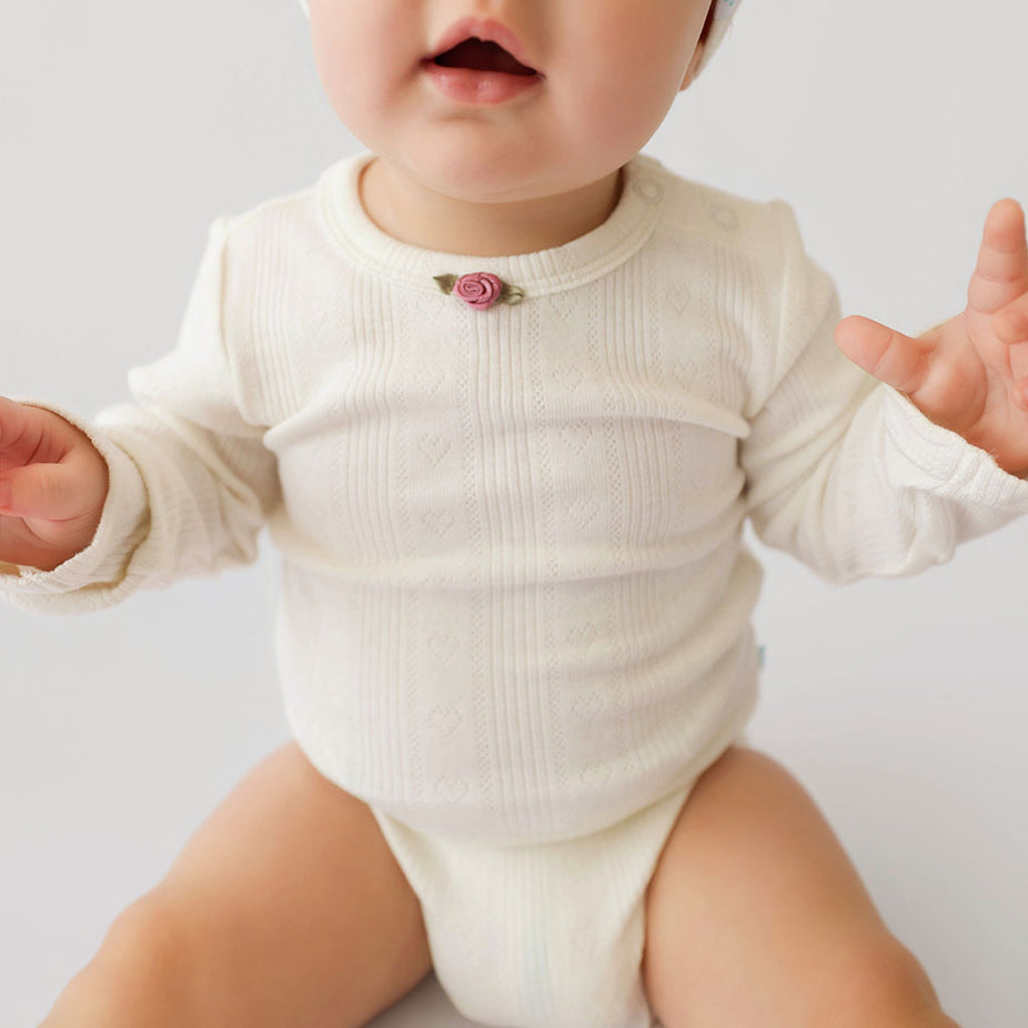 Coconut Pointelle Rosette Bodysuit