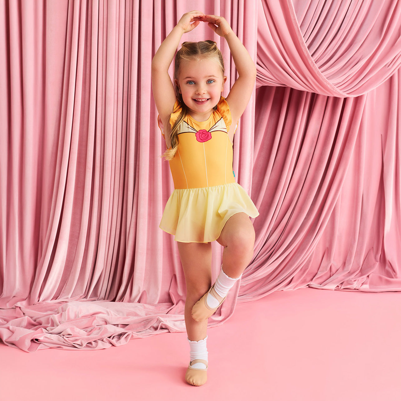 Princess Yellow Stretchy Disney Belle Twirl Skirt Leotard | Posh