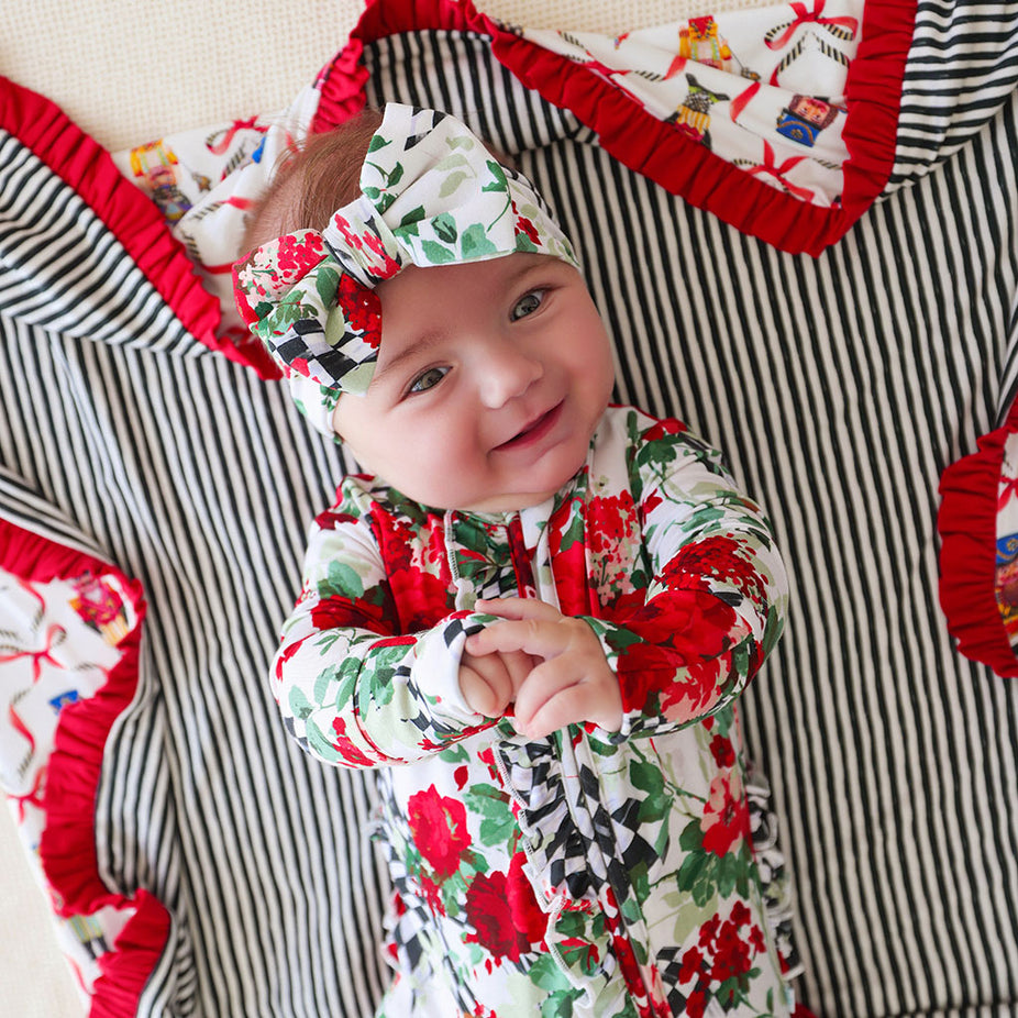MacKenzie-Childs Wild Rose Check Luxe Bow Headwrap