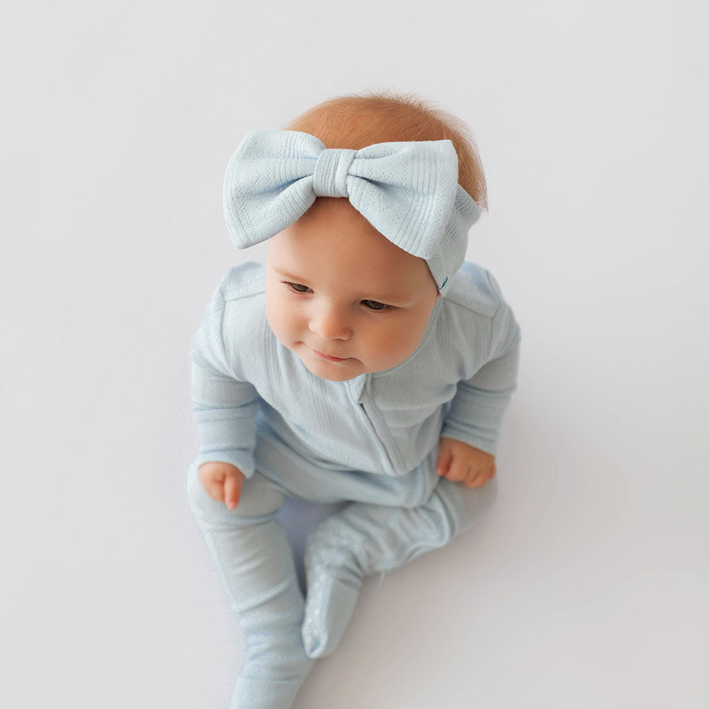 Soft Cloud Blue Pointelle Luxe Bow Headwrap