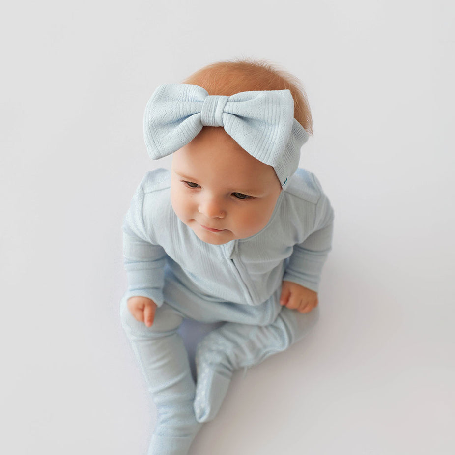 Soft Cloud Blue Pointelle Luxe Bow Headwrap