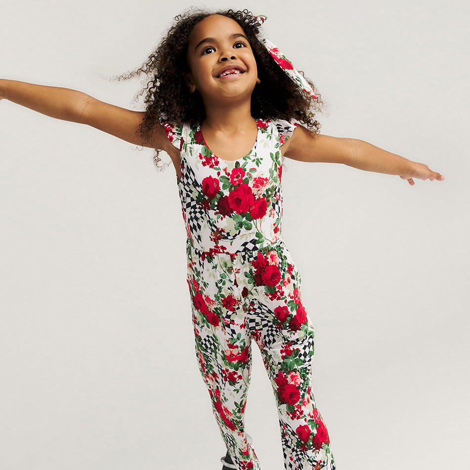MacKenzie-Childs Wild Rose Check Scoop Back Jumpsuit