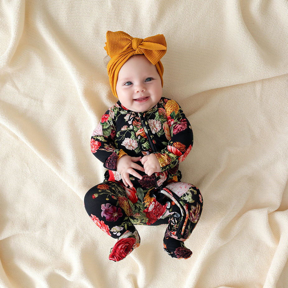 Posh Botanica Footie Ruffled Zippered One Piece