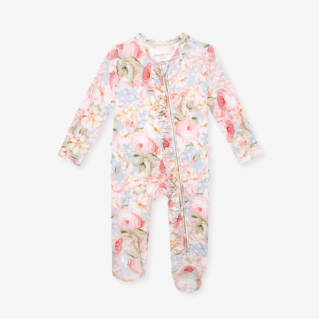 Rose Dreams Footie Ruffled Zippered One Piece