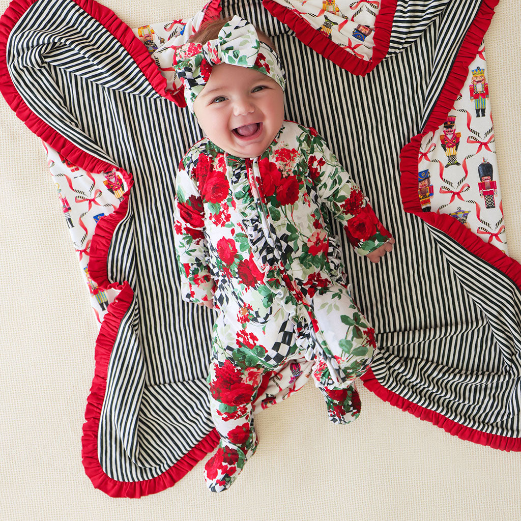 MacKenzie-Childs Wild Rose Check Footie Ruffled Zippered One Piece