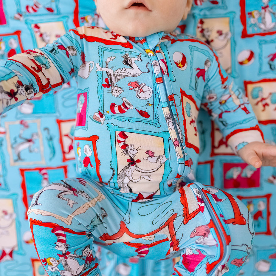 Dr. Seuss Cat in the Hat Gallery Footie Zippered One Piece