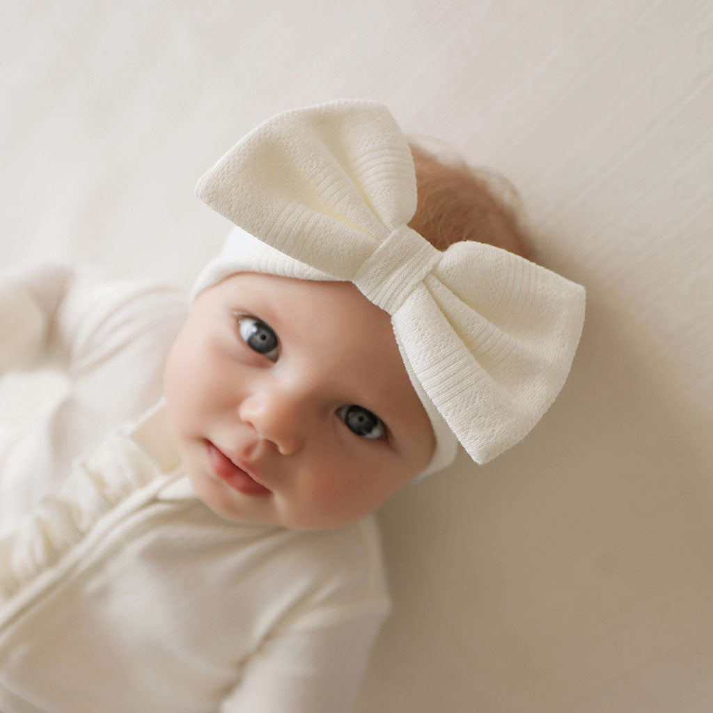 Coconut Pointelle Luxe Bow Headwrap