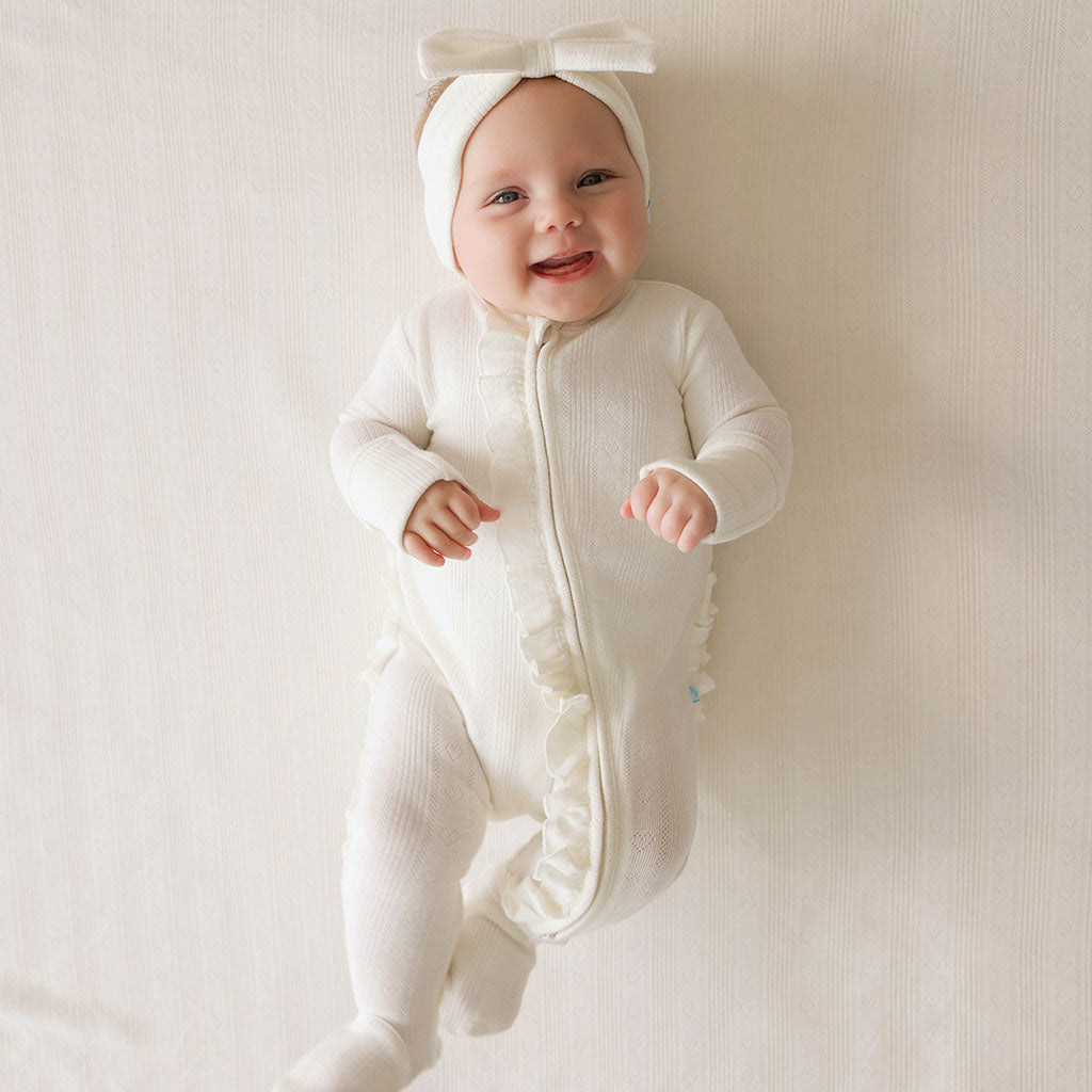 Coconut Pointelle Footie Ruffled Zippered One Piece