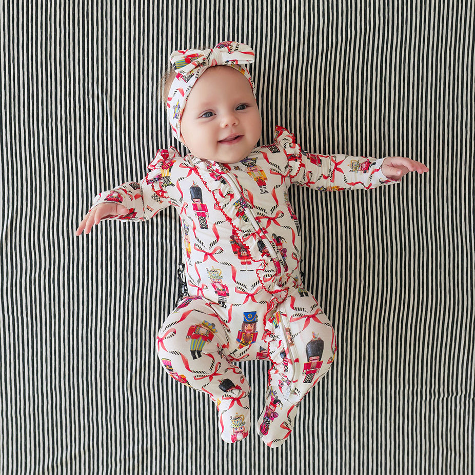 MacKenzie-Childs Nutcrackers Picot Footie Ruffled Zippered One Piece