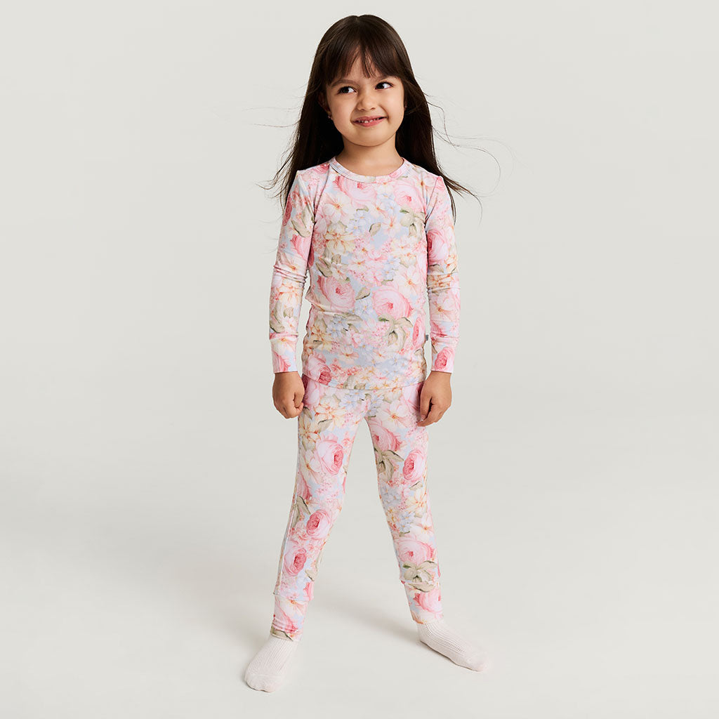 Floral Blue Long Sleeve Rose Dreams Classic Pajama Set | Posh Peanut®