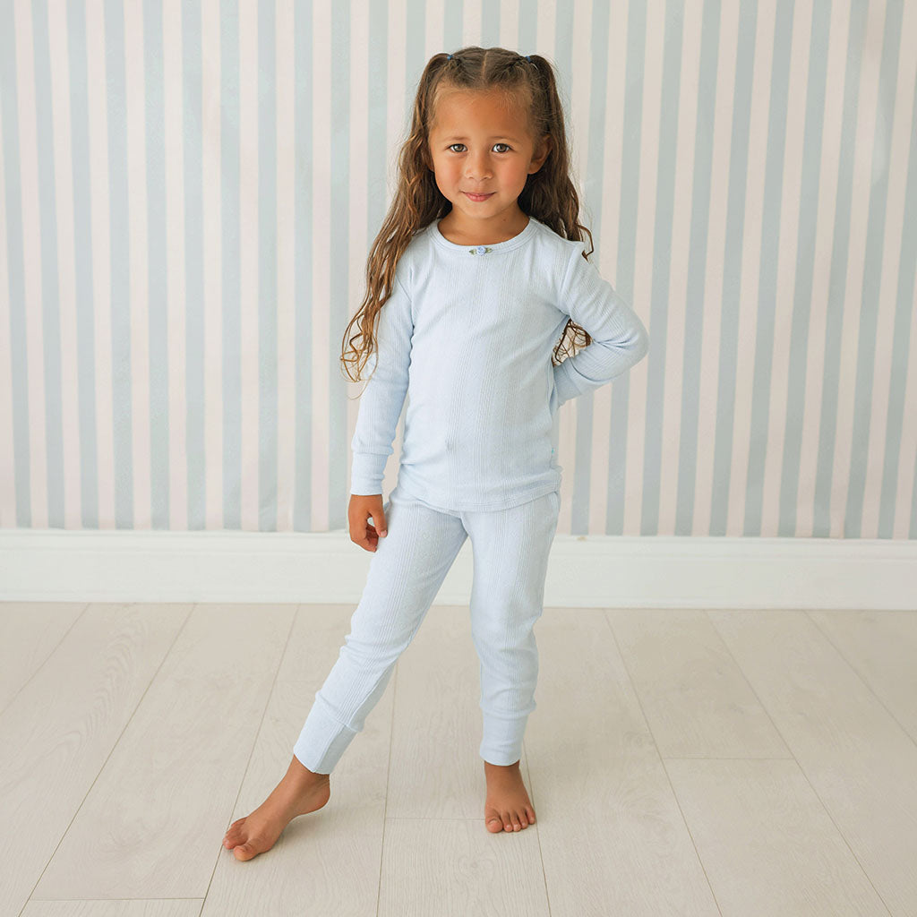 Soft Cloud Blue Pointelle Rosette Classic Pajama Set