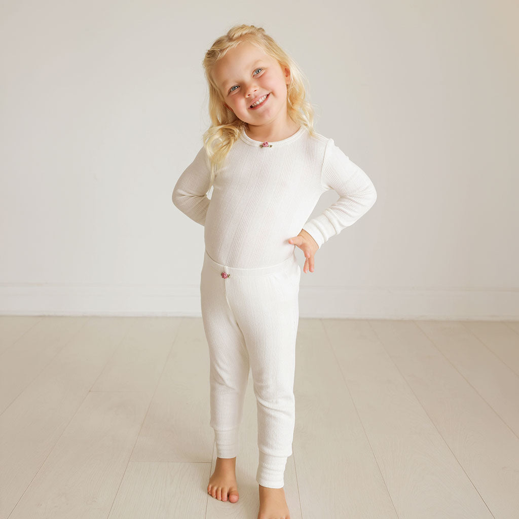 Coconut Pointelle Rosette Classic Pajama Set