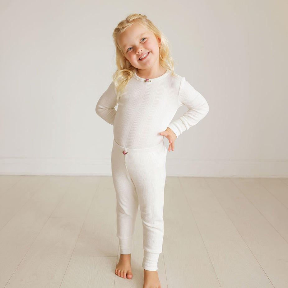 Coconut Pointelle Rosette Classic Pajama Set