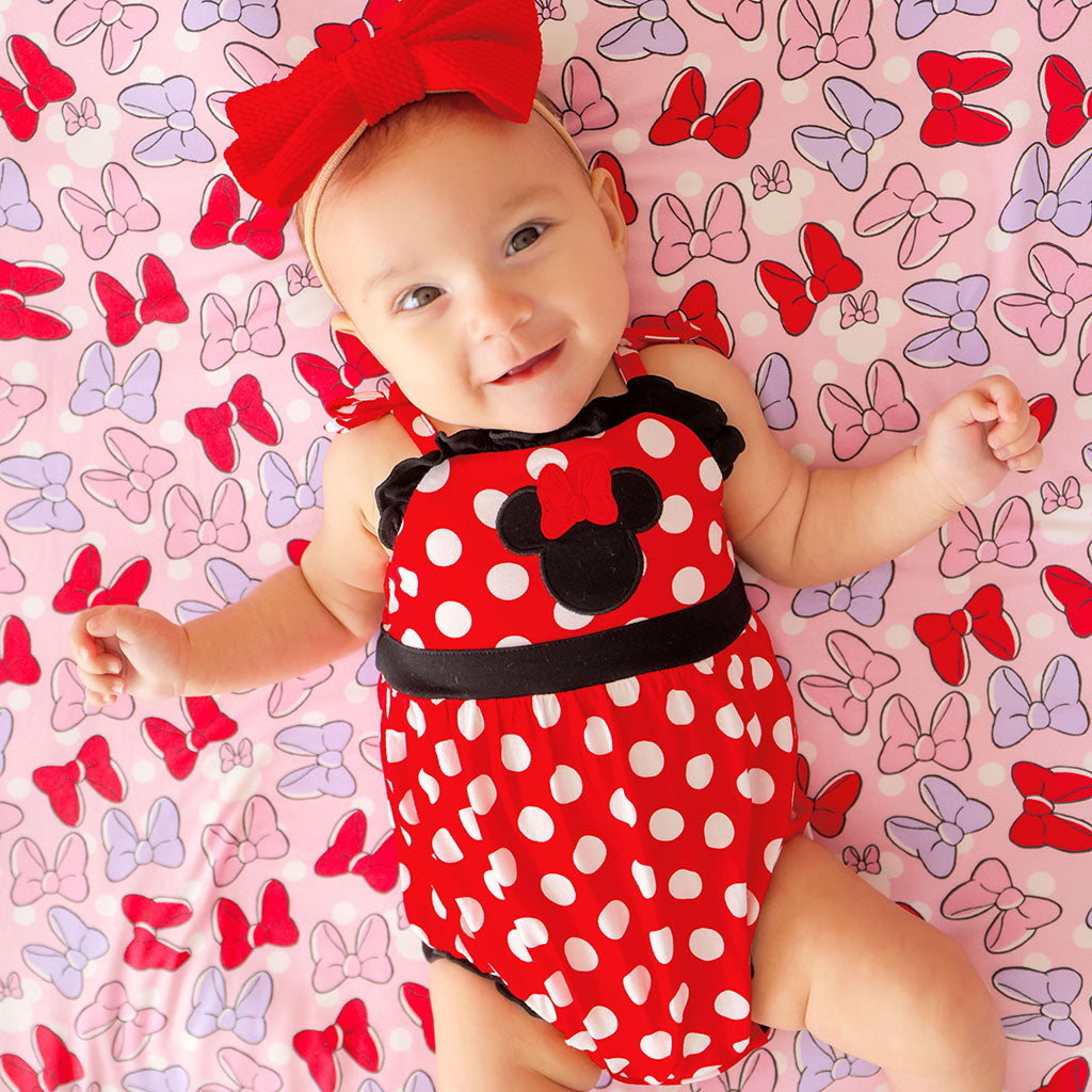 Posh Peanut Toddler Girl's Disney Minnie Mouse Sleeveless Smocked Bubble Romper in Red, 2 Toddler, Viscose from Bamboo