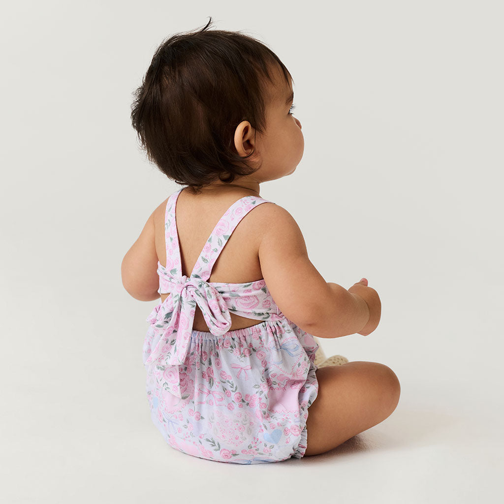 Valentine's Pink Daywear Josephine Tie Back Bubble Romper | Posh