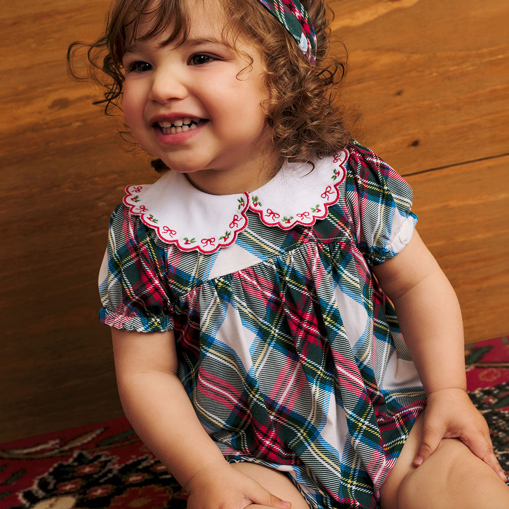 Portia Plaid Scalloped Collar Bubble Romper