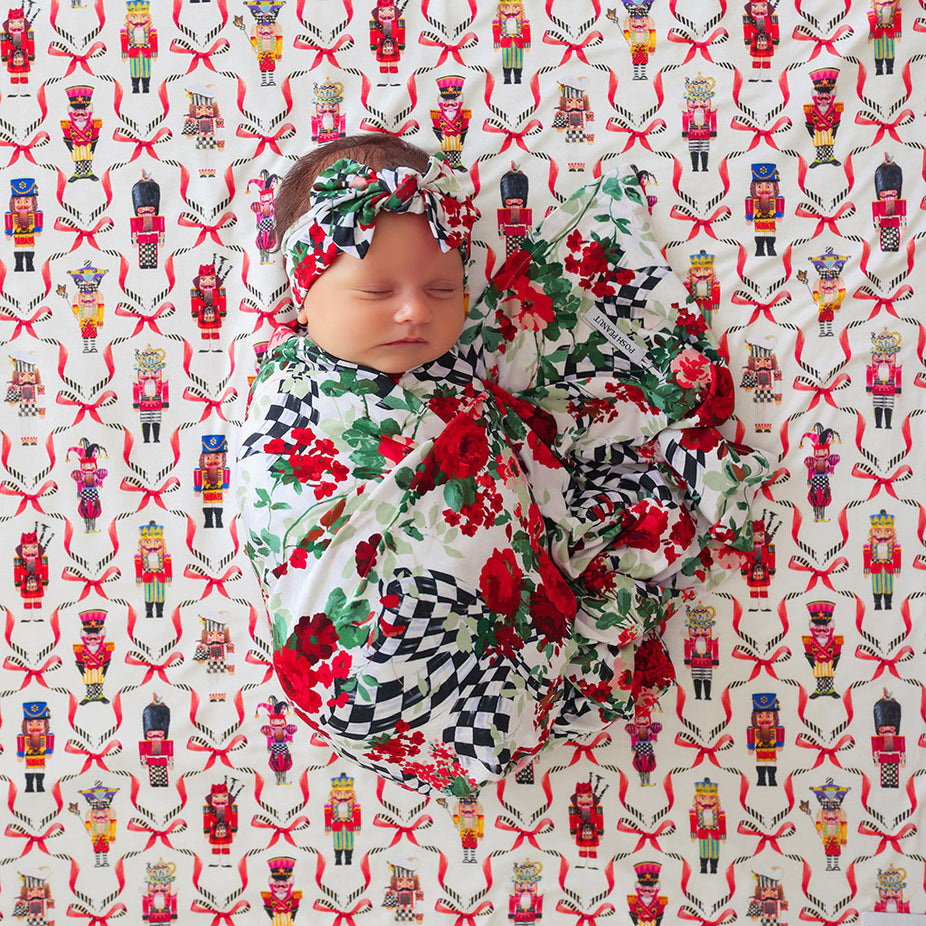 MacKenzie-Childs Wild Rose Check Swaddle Headband Set