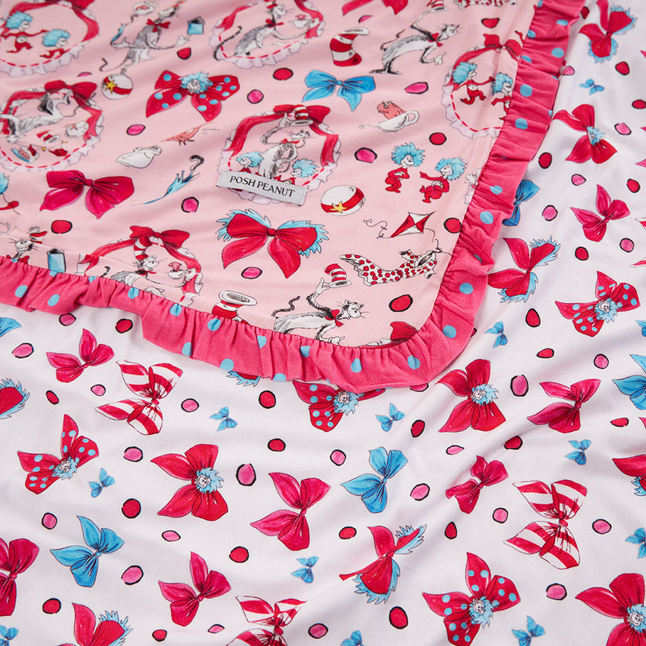 Dr. Seuss Cat in the Hat Bows & Bows & Things Ruffled Luxette Patoo® Blanket