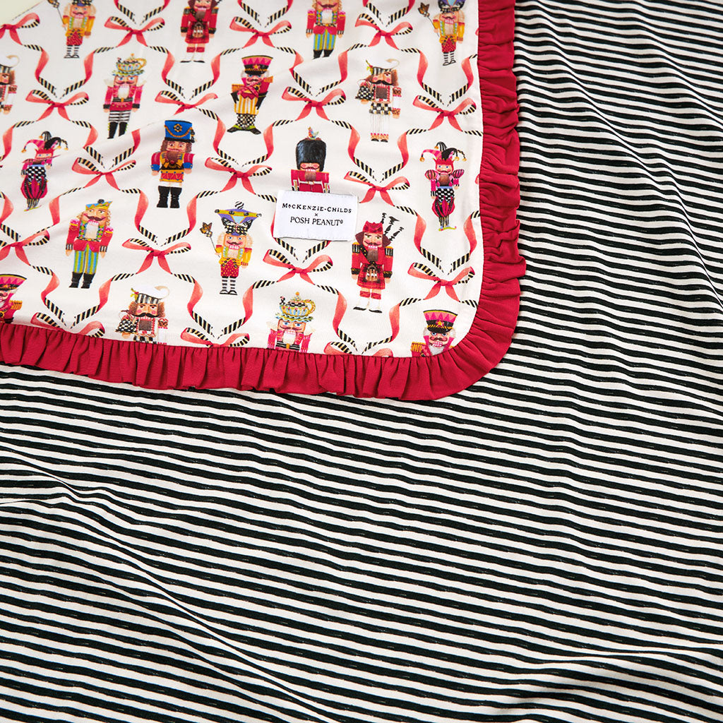 MacKenzie-Childs Nutcrackers & Stripe Ruffled Luxette Patoo® Blanket