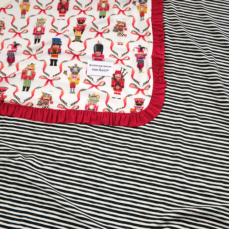 MacKenzie-Childs Nutcrackers & Stripe Ruffled Luxette Patoo® Blanket